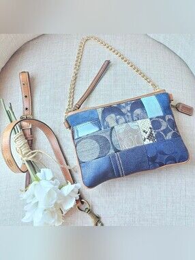Vintage Coach Denim / Python Patchwork Convertible Shoulder / Belt Bag Purse